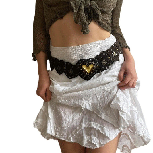 New Retro Heart Buckle Stitching Belt Design Ethnic Style