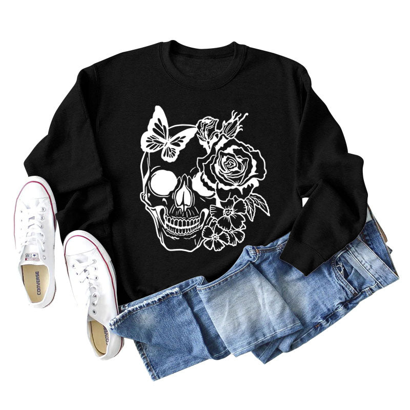 Women's Skull Butterfly Long Sleeved Sweater