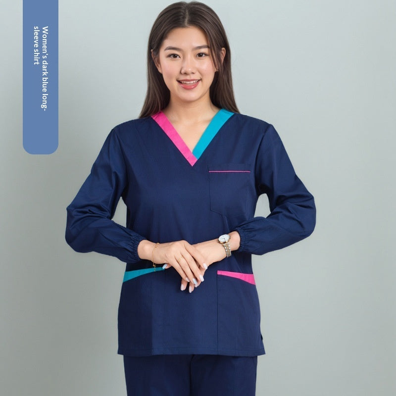Womens Short-sleeve Scrubs With A Yin-yang Collar For Isolation Use