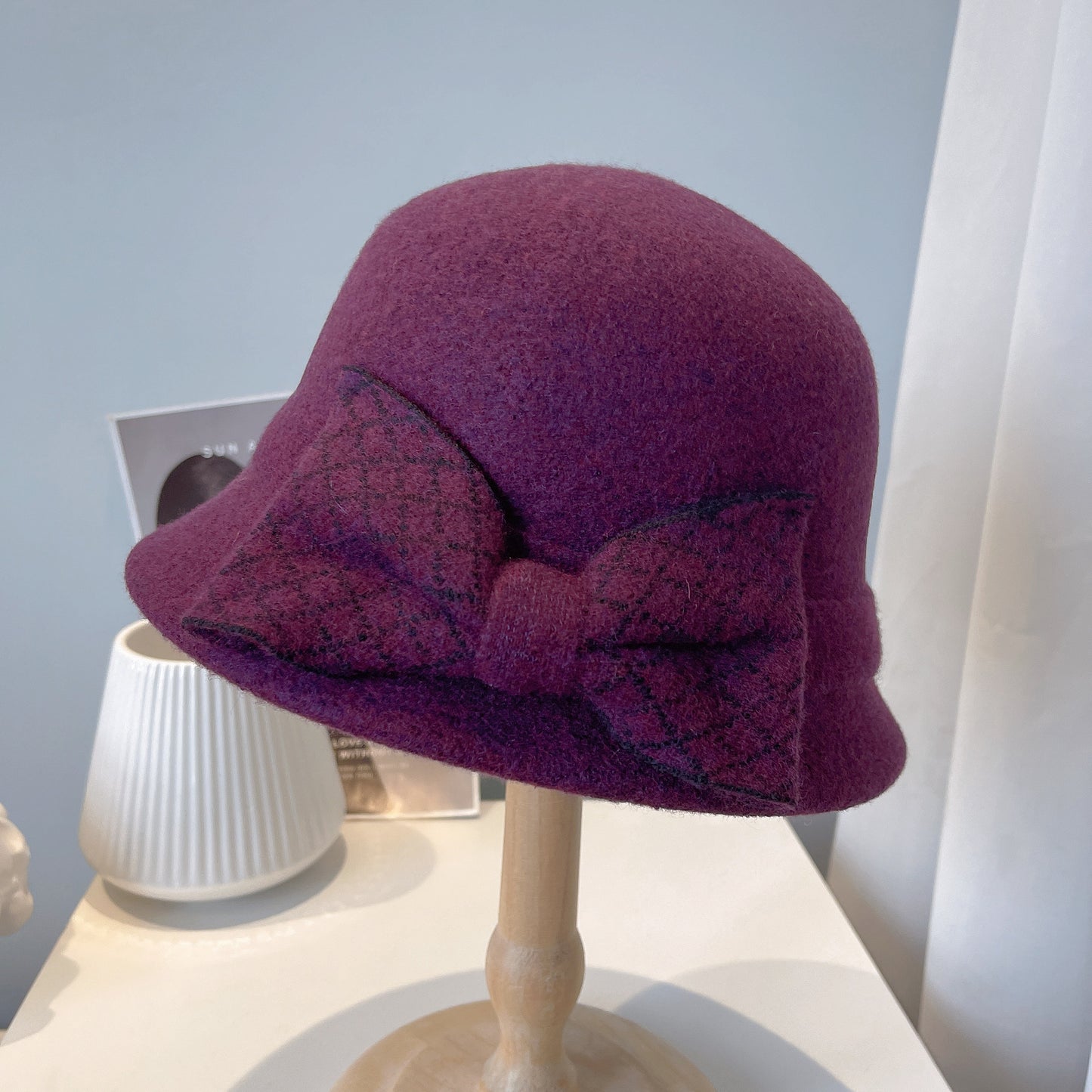 Women's Fashion Literature Bow Knot Solid Color Knitting Basin Hat