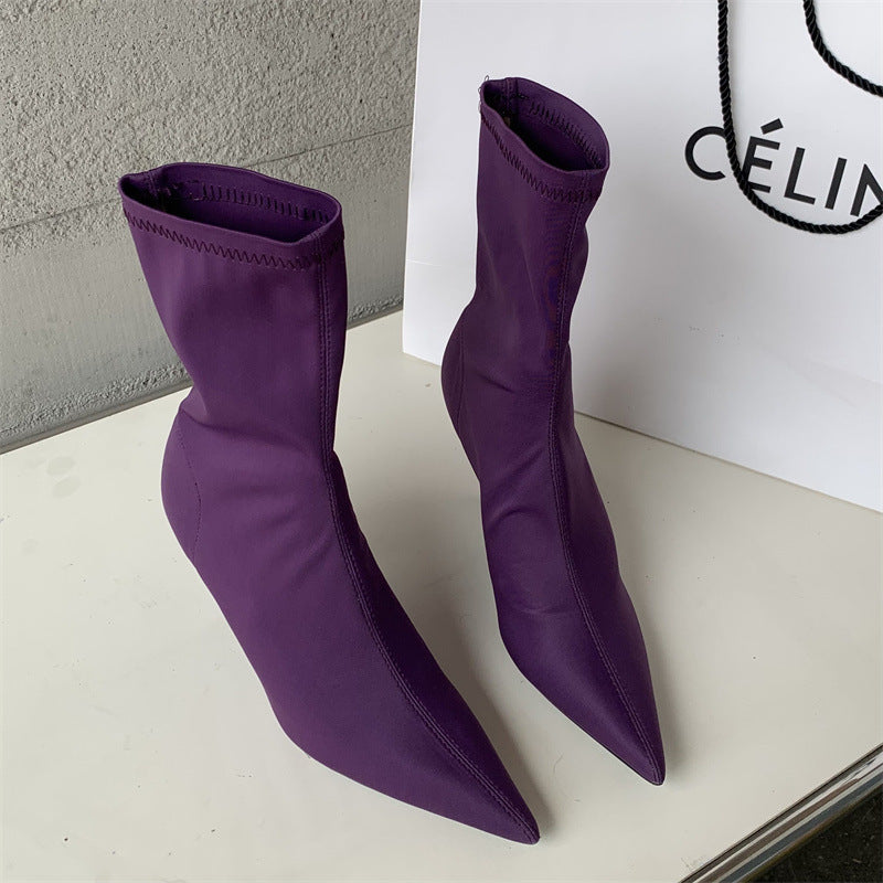 Mid-calf Stiletto Heel Elastic Booties Women