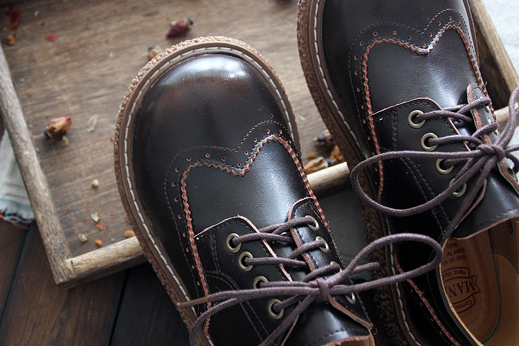 Literary Retro Small Leather  Women's Shoes