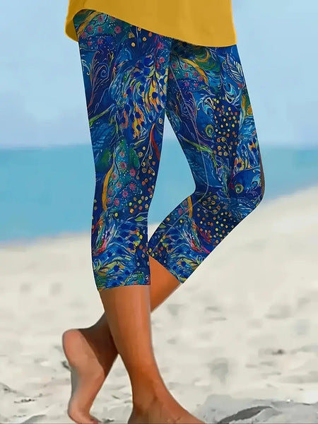 Printed Seaside Series Cropped Leggings  3d