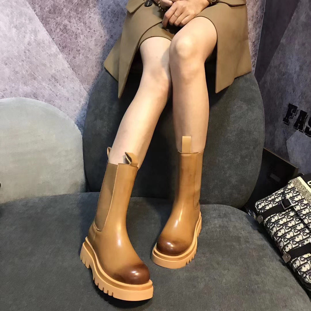 Women's mid-tube platform round toe Martin boots