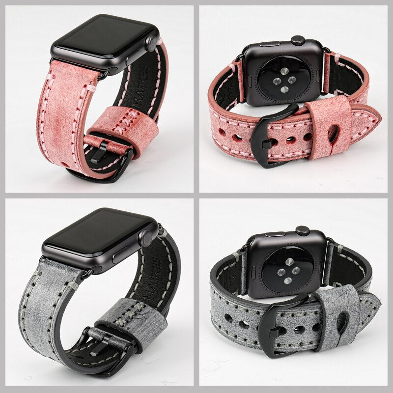 Watch strap with leather