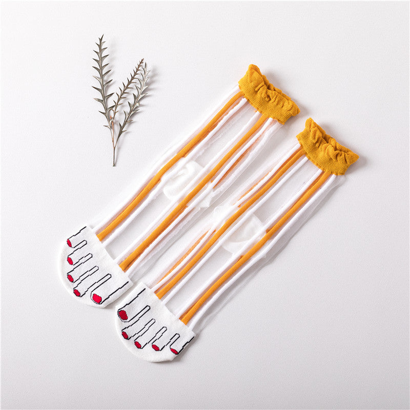 Women's tube socks false toe glass stockings