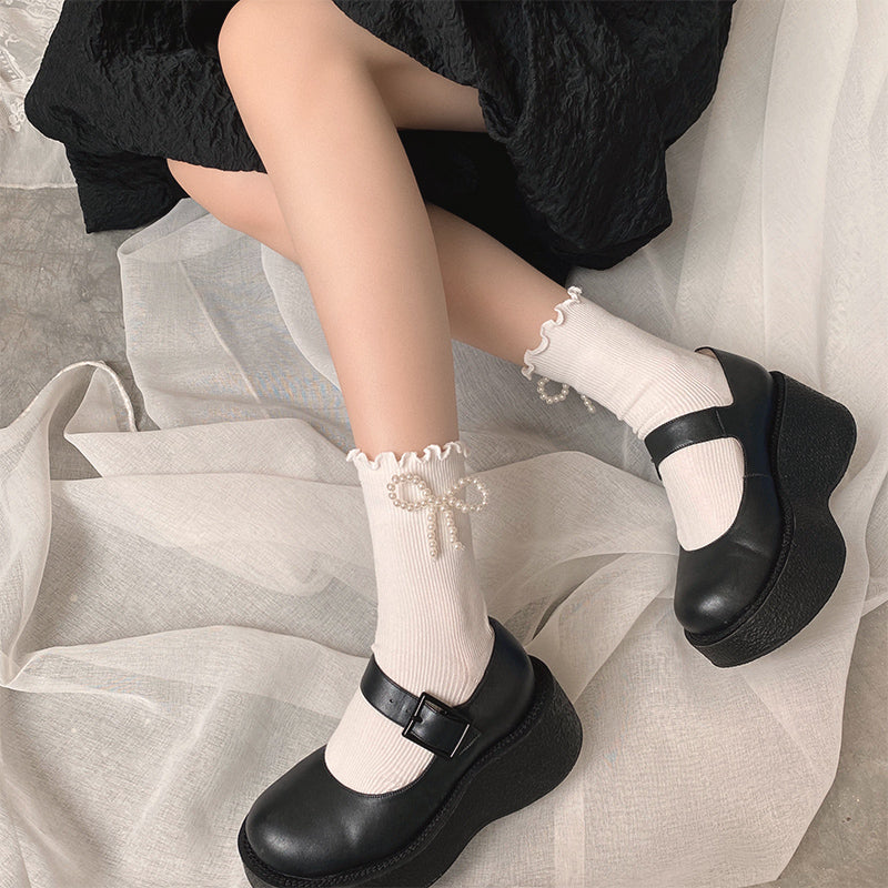 Women's Pearl Bow Fungus Pure Cotton Socks
