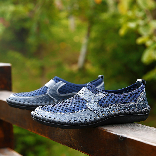 Mesh men's hollow leather shoes