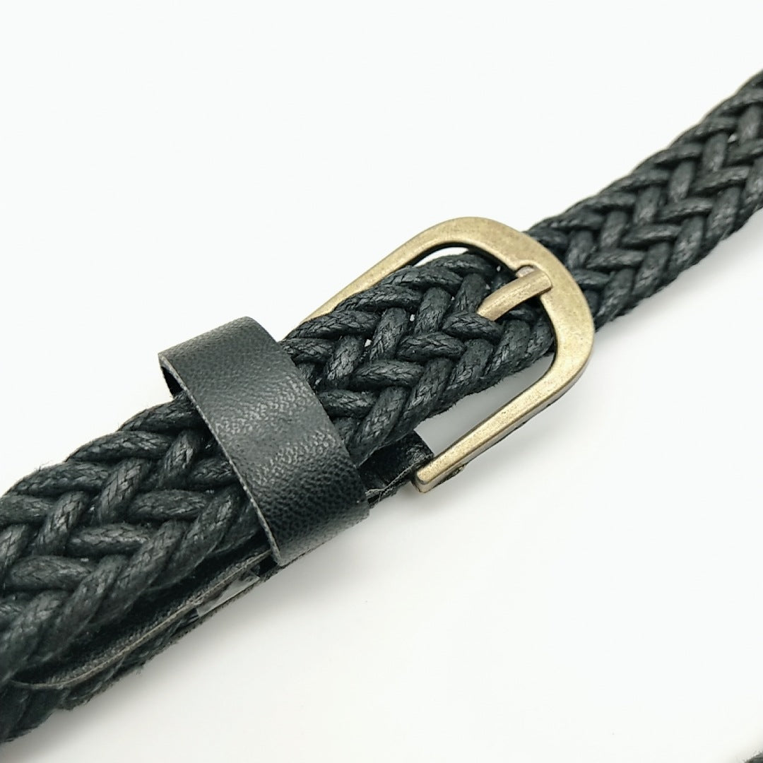 Retro Style Wax Rope Clothing Woven Belt Pu Bronze Alloy Pin Buckle Fashion Machine Woven Women's Belt