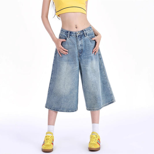 Lyseblå Cropped Cowboybukser til Kvinder Tynd Stil