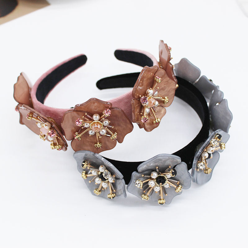 Acrylic Big Flower Diamond Geometric Ball Headband