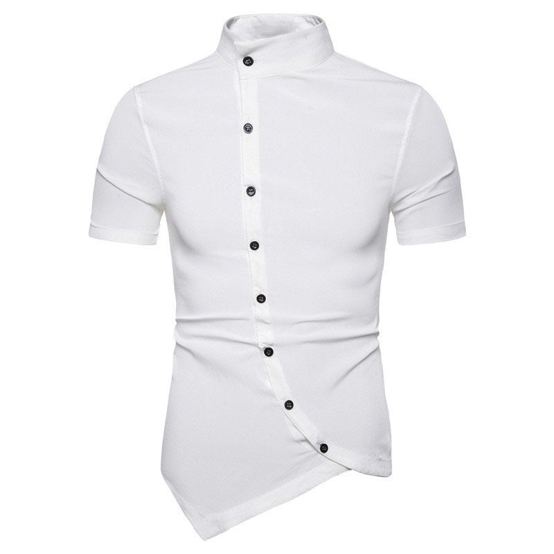 Men's Multi-button Solid Color Stand Collar Short Sleeve Shirt Summer