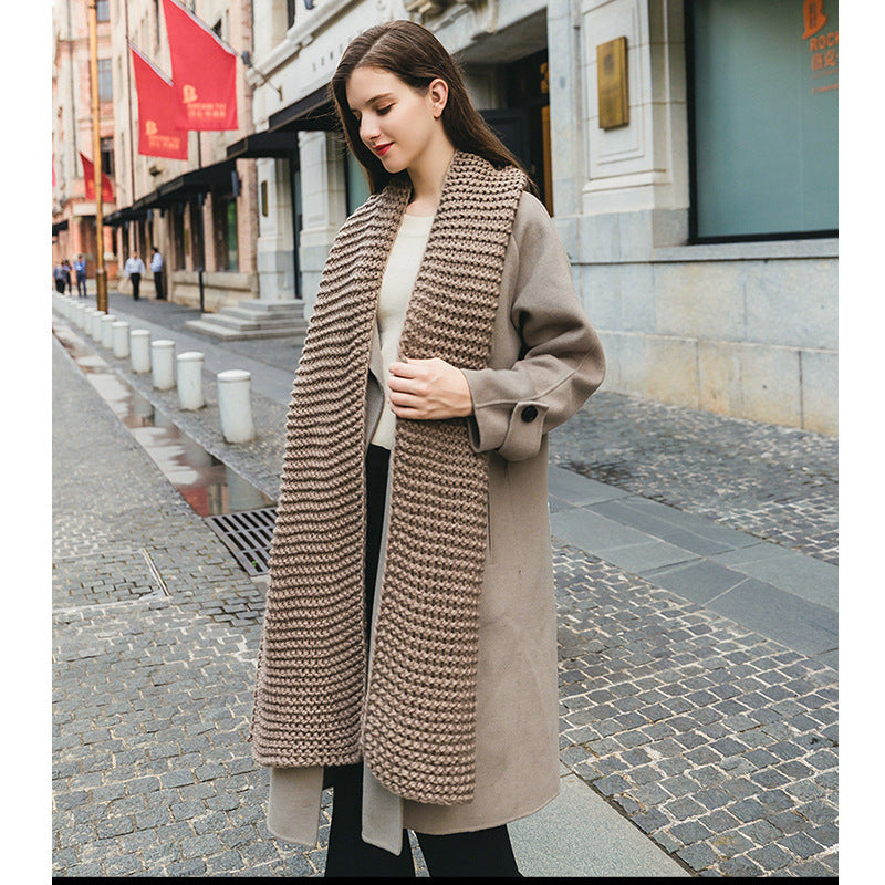 Handmade thick wool pure color knitted scarf