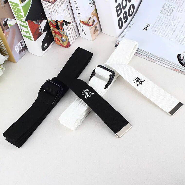 Funny text printed double buckle canvas belt