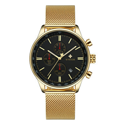 generation of WWOOR brand three eyes six needles multi-function men's sports watch mesh belt quartz watch wholesale