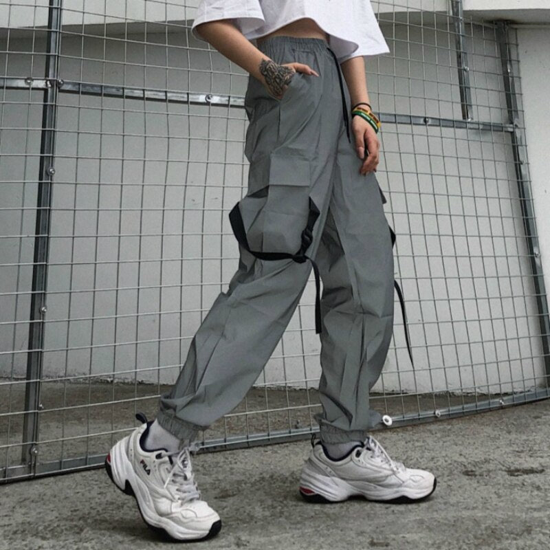 Women's hip-hop reflective trousers