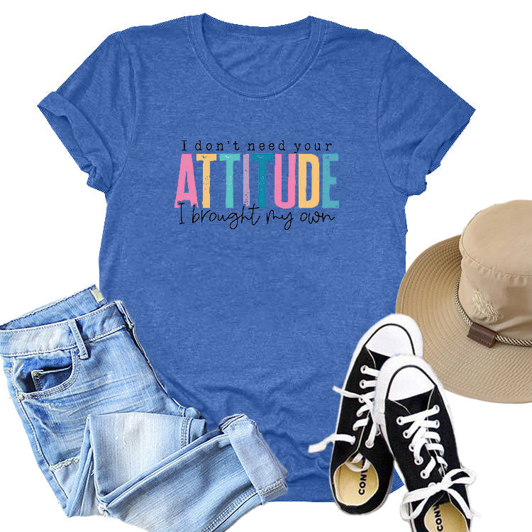 Colored Cotton T-shirt Women's Short Sleeve Letters