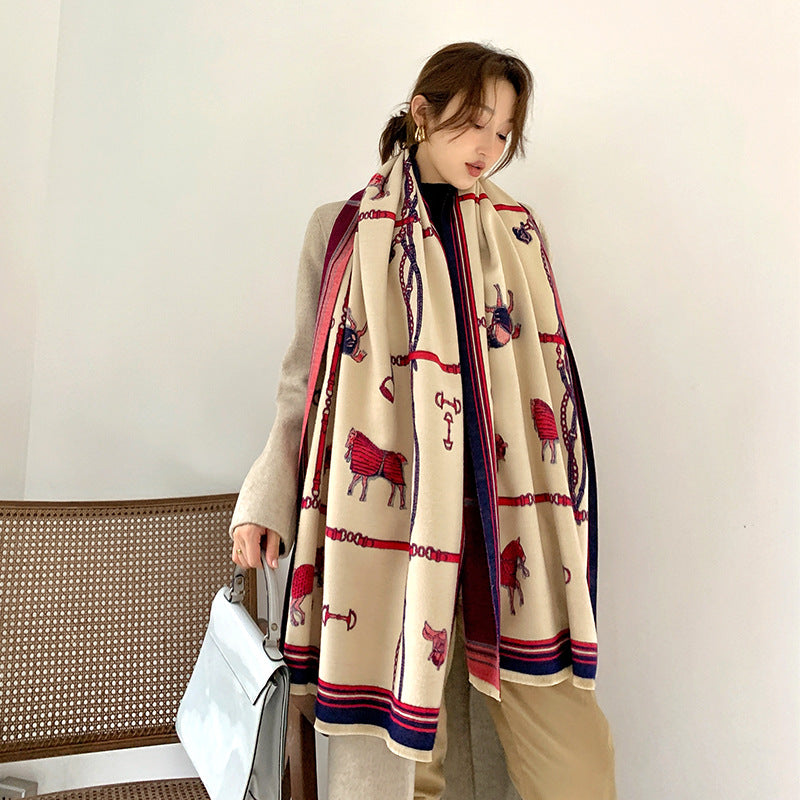 Vintage carriage chain imitation cashmere scarf