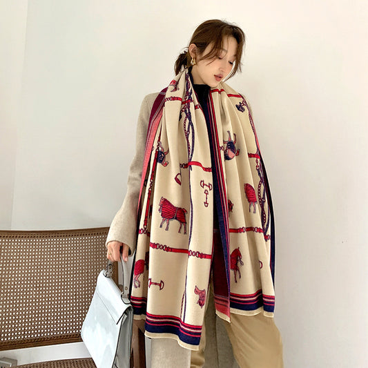 Vintage carriage chain imitation cashmere scarf