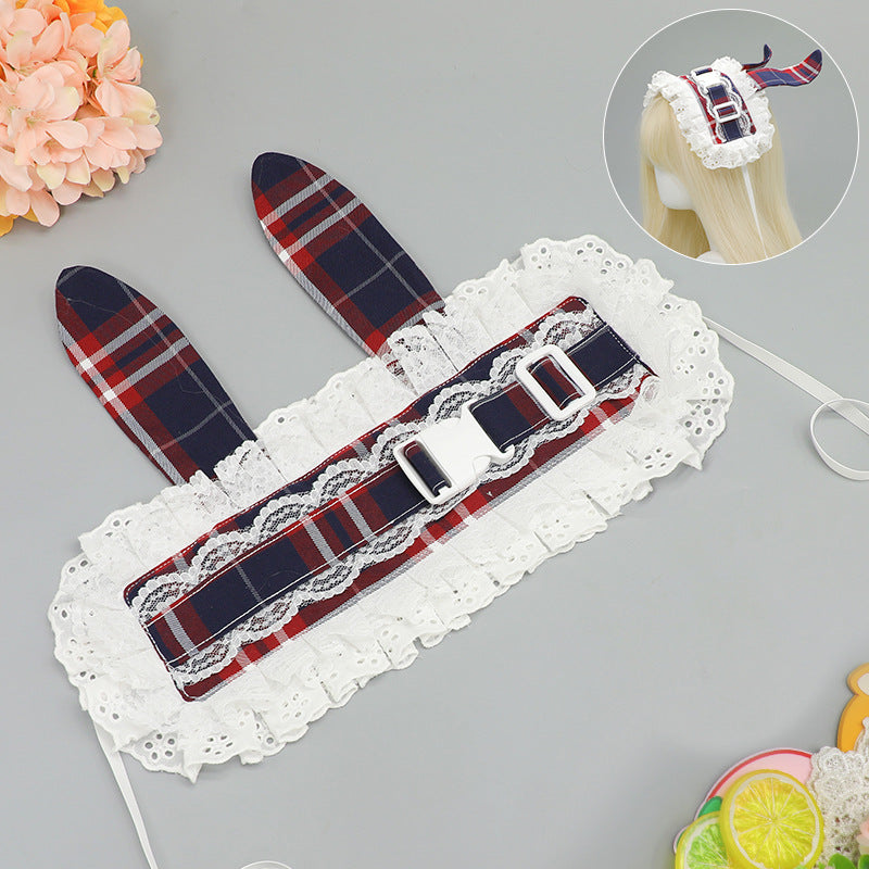 Ancient Early Pastoral Style Subculture Retro Plaid Release Buckle Hair Band