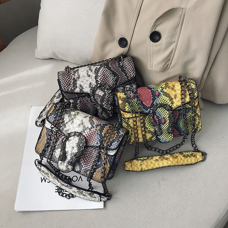 Snake print chain small square bag