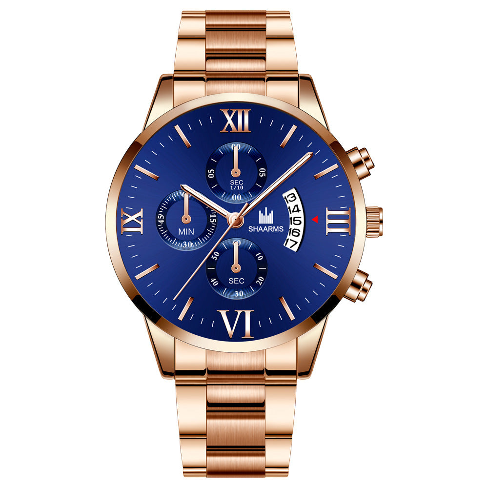 Fashion Men's Simple Steel Belt With Calendar Quartz Watch