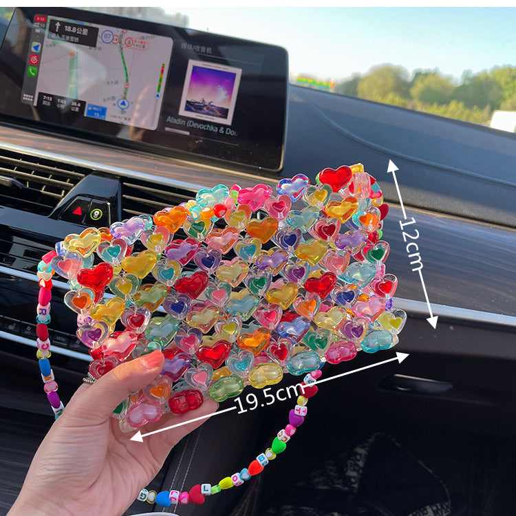 Colorful Contrast Color Love Beaded Handbag