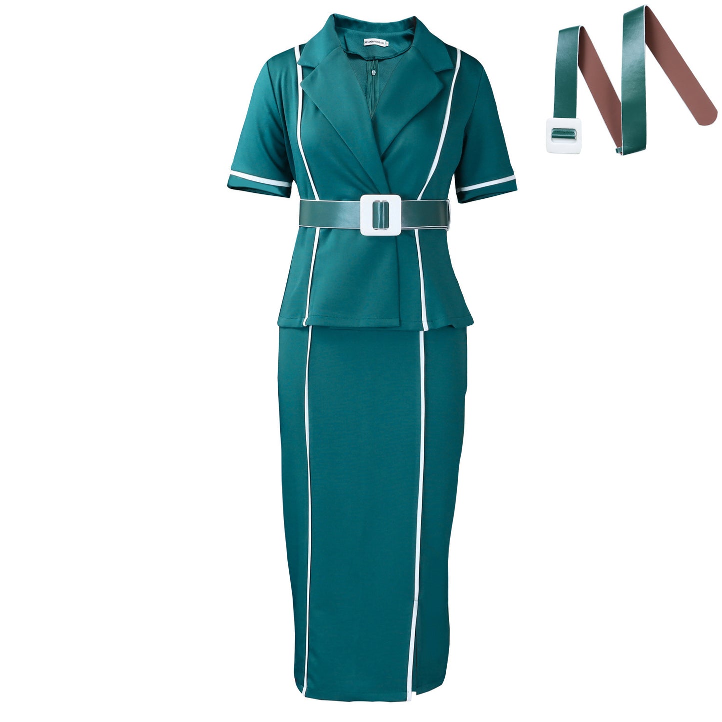New Stylish High-waisted Ruffled Dress With A Blazer-style Collar And Short Sleeves