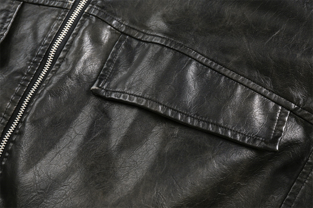American Punk Motorcycle Leather Coat For Men