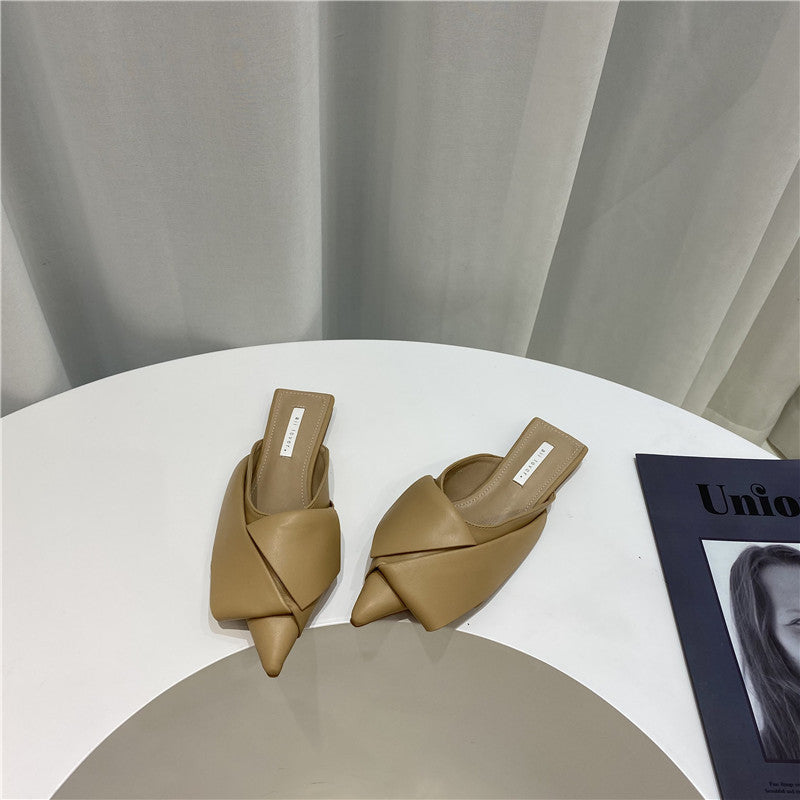Korean Style Retro Pointed Toe Stacks And Thin Half-drag