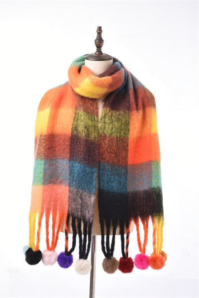 Colorblock All-matching Tassel Ball Circle Yarn Scarf