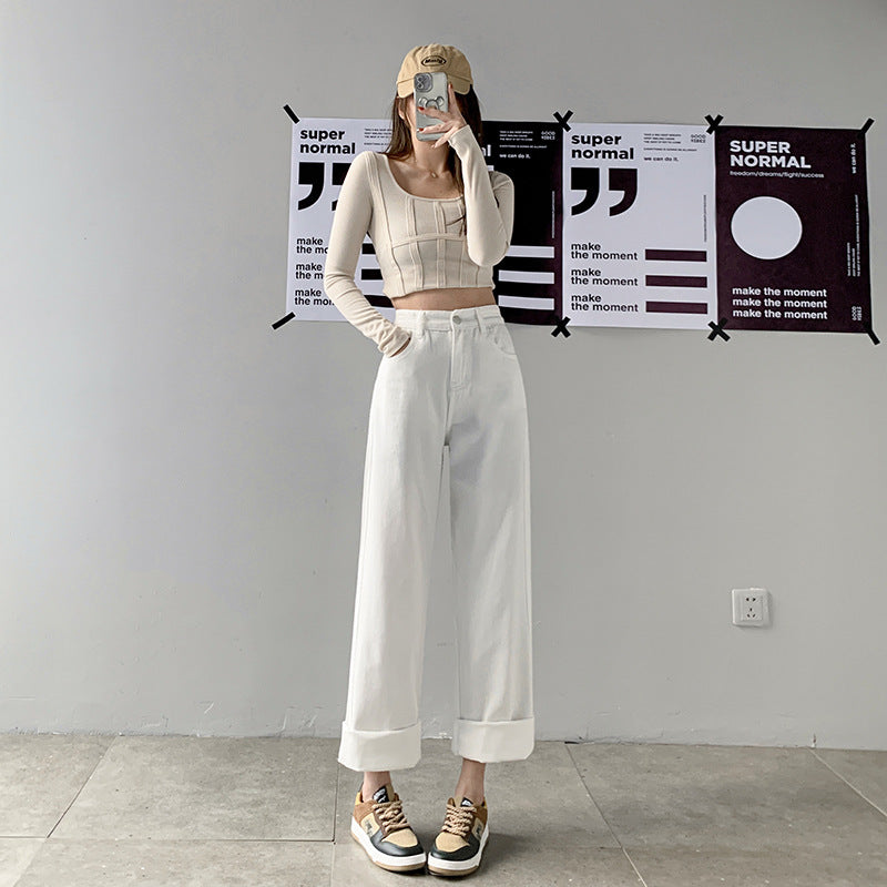 Women's Vintage Straight Loose Skinny High Waist Dragged Wide Leg Pants