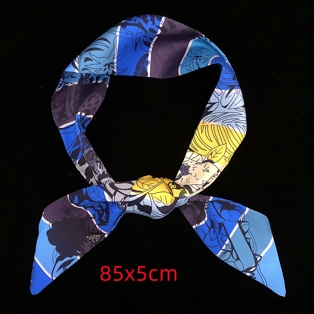 Ladies Geometric Stripes Slender And Narrow Twill Scarf Ribbon