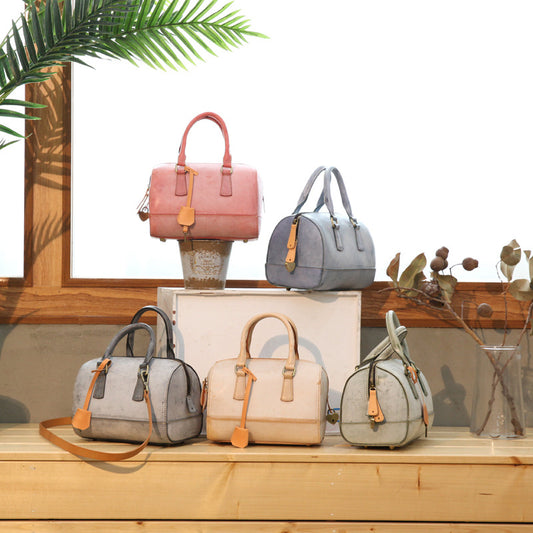 Vegetable Tanned Leather Retro Portable Hand Shoulder Boston Ladies Bag