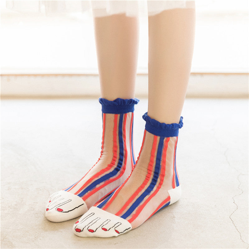 Women's tube socks false toe glass stockings