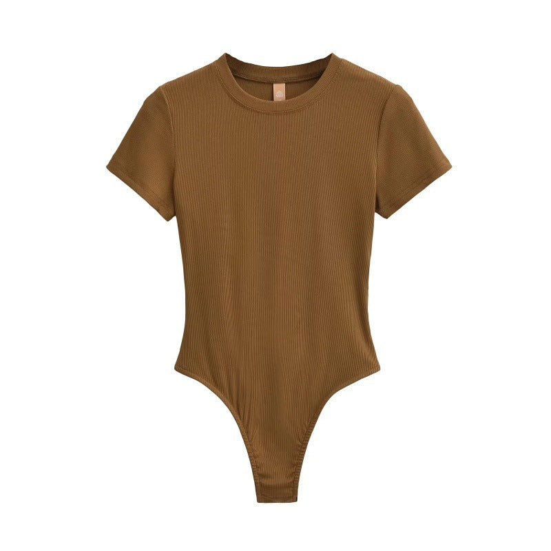 Neck Short Sleeve Rompers Slim Fit Slimming T-shirt Top
