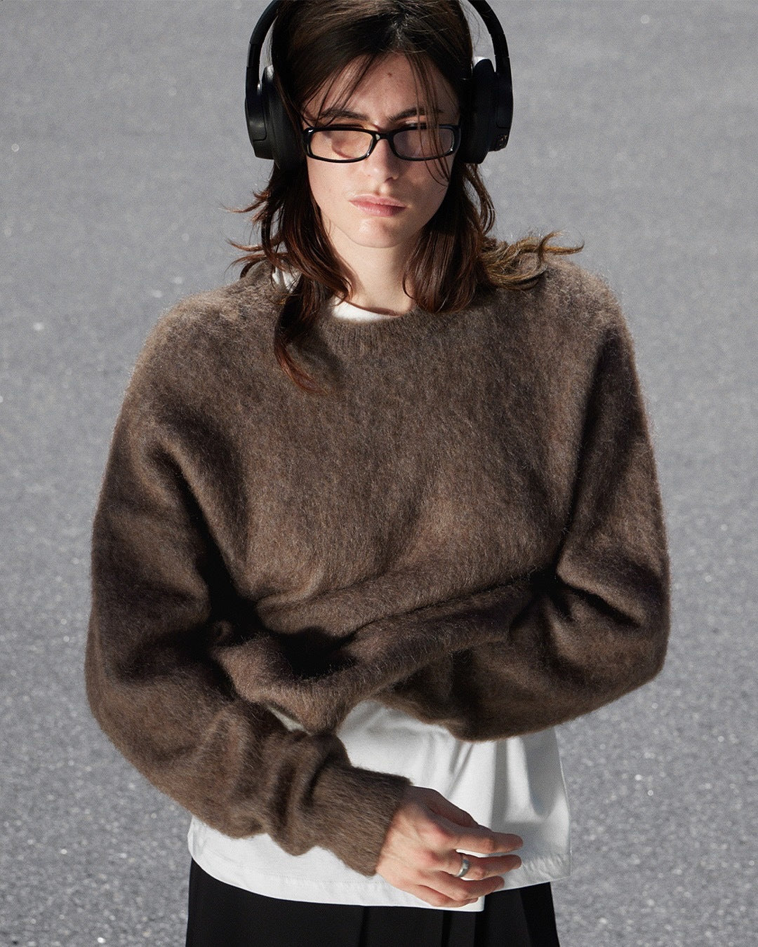 Short-length Gray Pullover Women's Alpaca Round Neck Sweater