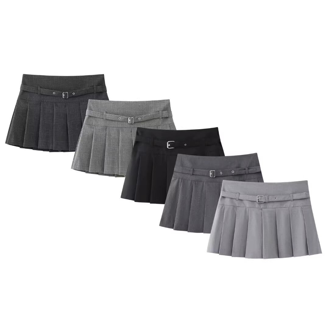 Low Waist Mini Plaid Casual Wide Pleated Culottes Skirt