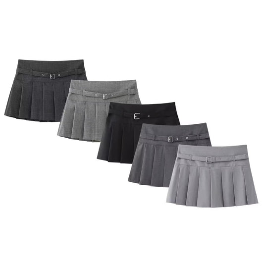 Low Waist Mini Plaid Casual Wide Pleated Culottes Skirt