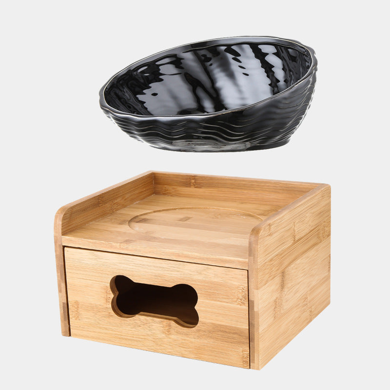Ceramic neck cat bowl with oblique mouth