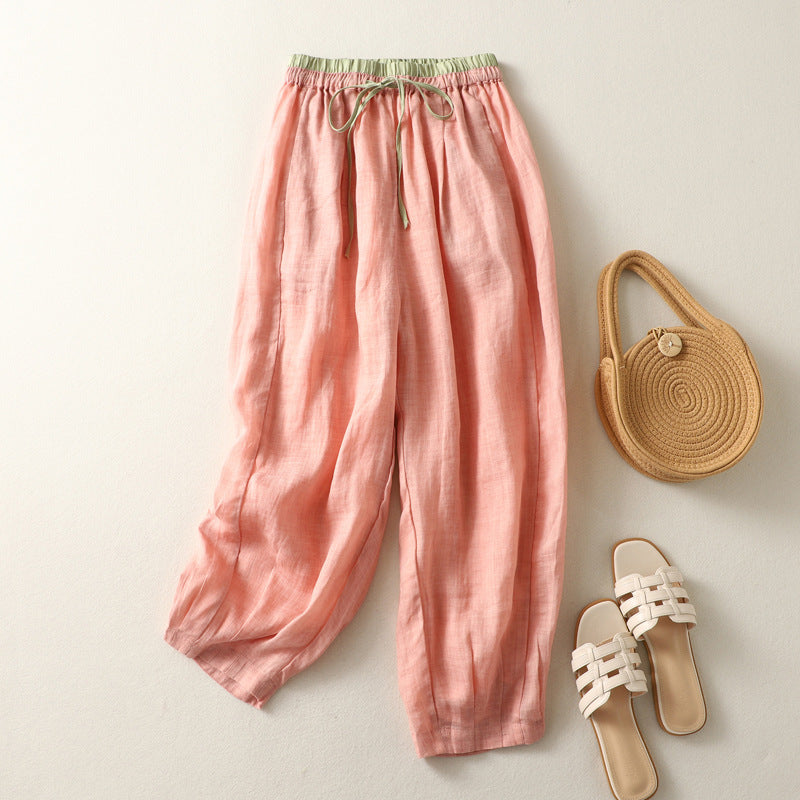 Women's Retro Artistic Loose Slimming Ramie Harem Pants