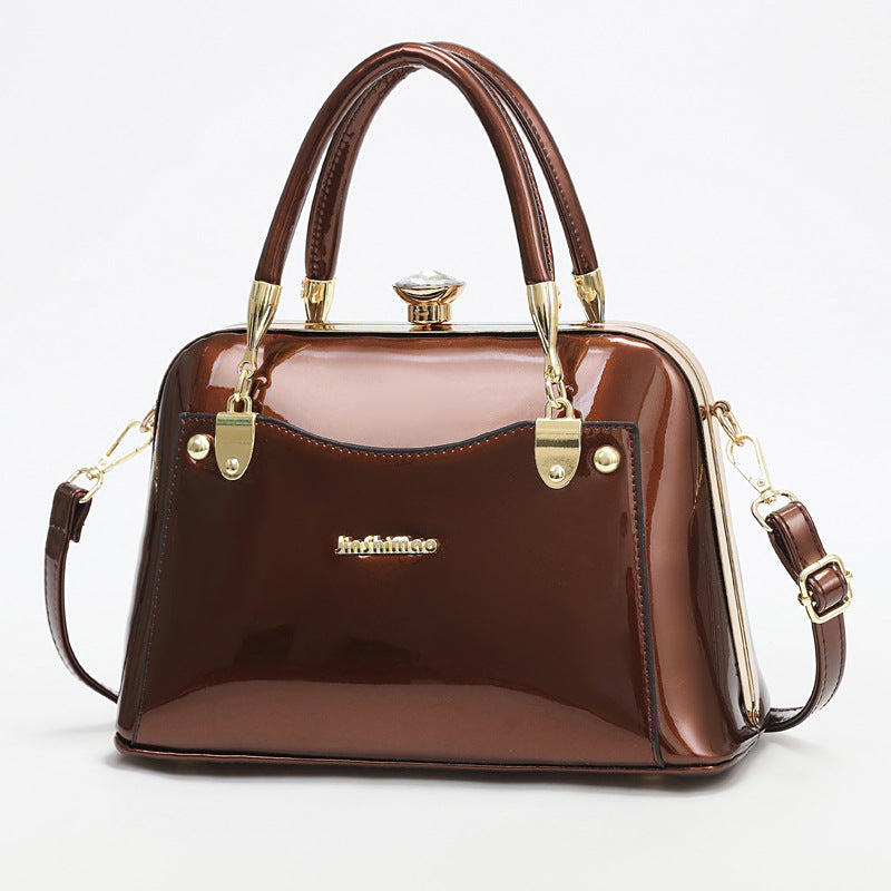 New Popular Bright Leather Steel Frame Fashion Handbag