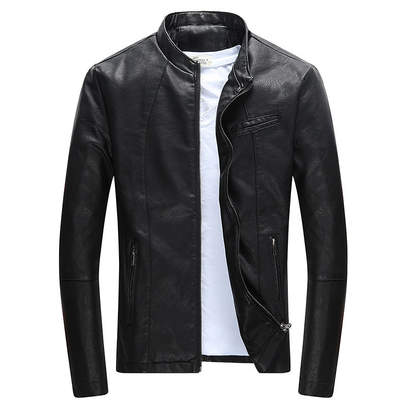 Men's leather jacket plus fleece