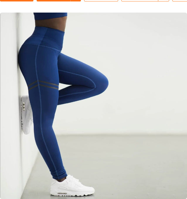 High waist solid color cross-border striped stretch yoga pants fitness bottoming nine points trousers