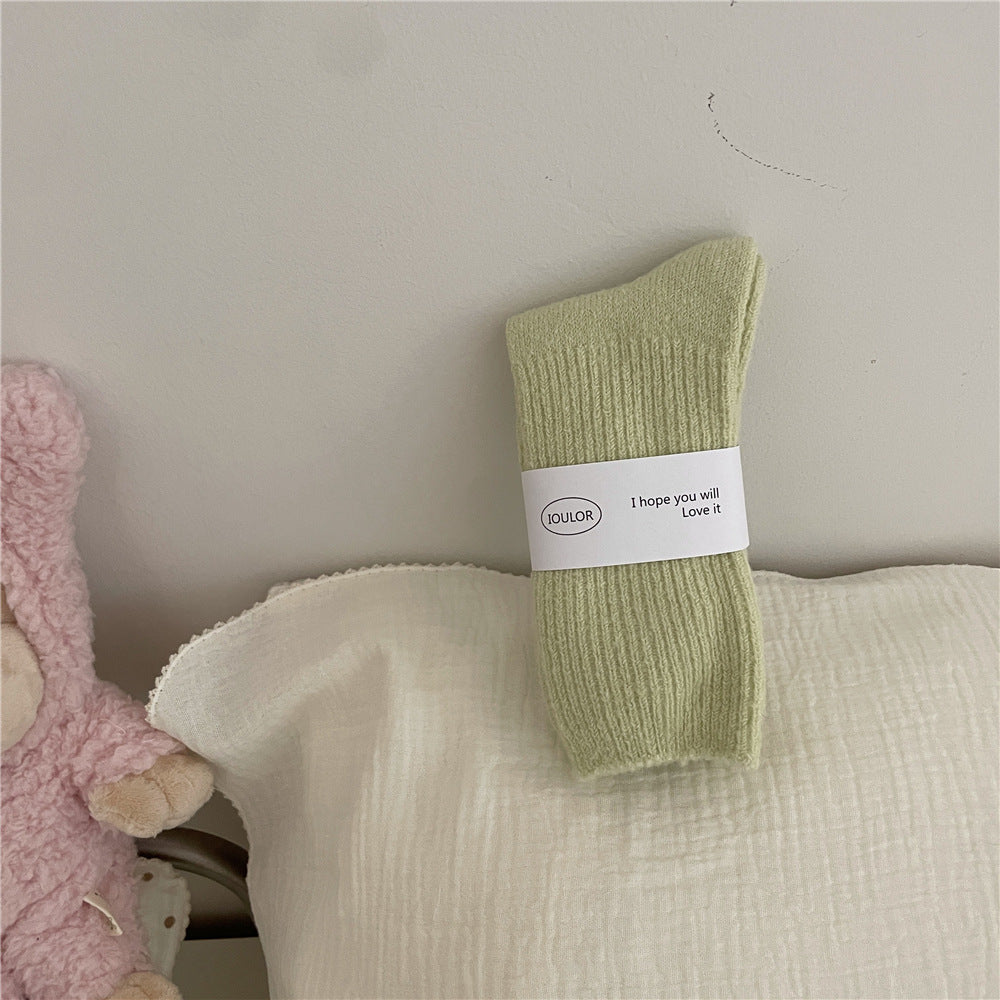 Solid-color Wool Socks Extra-thick And Warm Mid-calf Socks
