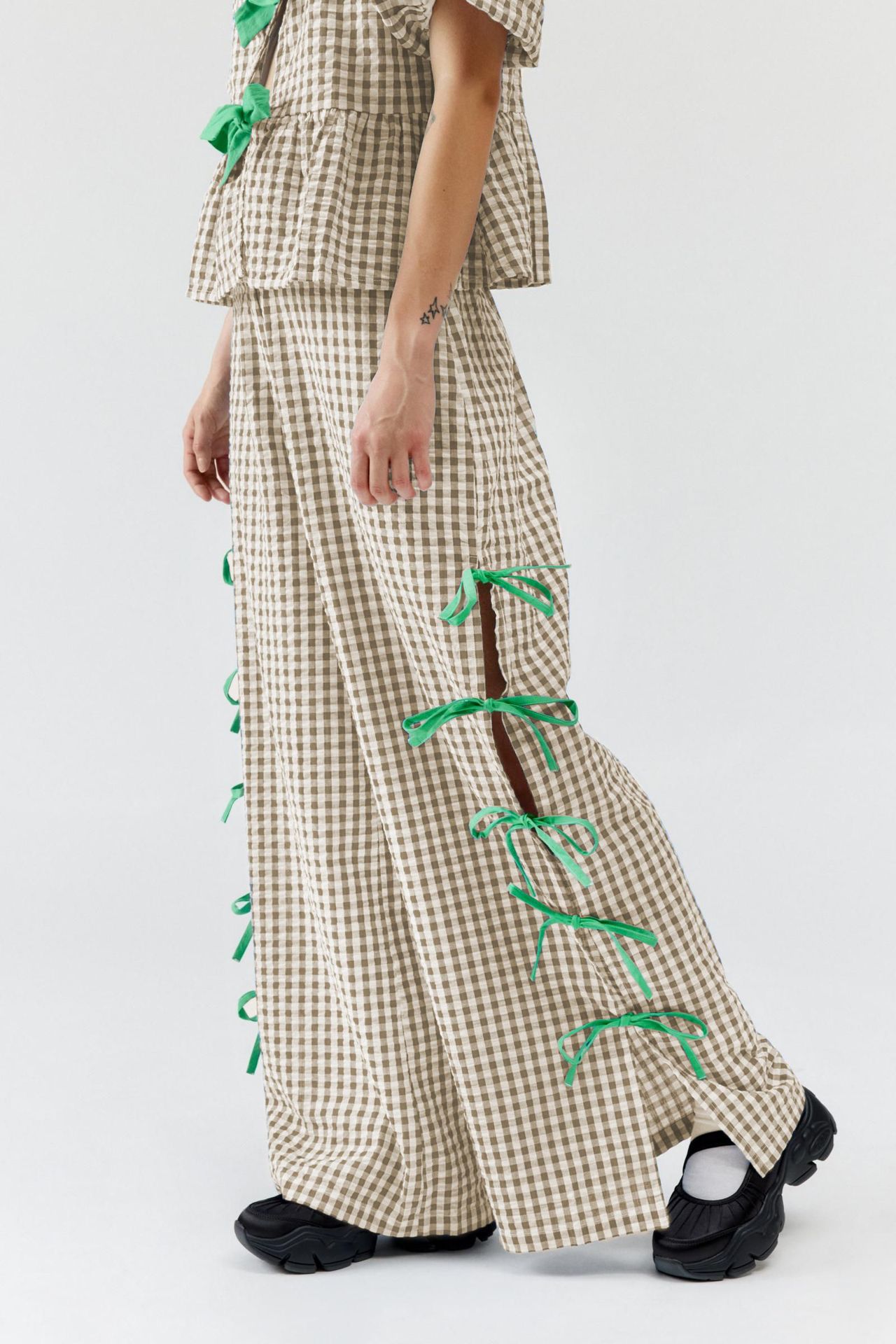 Women's Plaid Trousers Fashionable With Side-slit