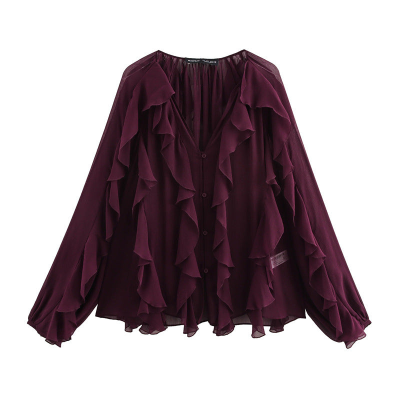 Women's Laminated Fashion V-neck Long Sleeve Shirt