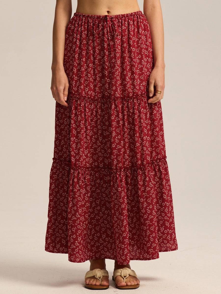 Womens High-waisted Elastic-waist Long Skirt With Pockets