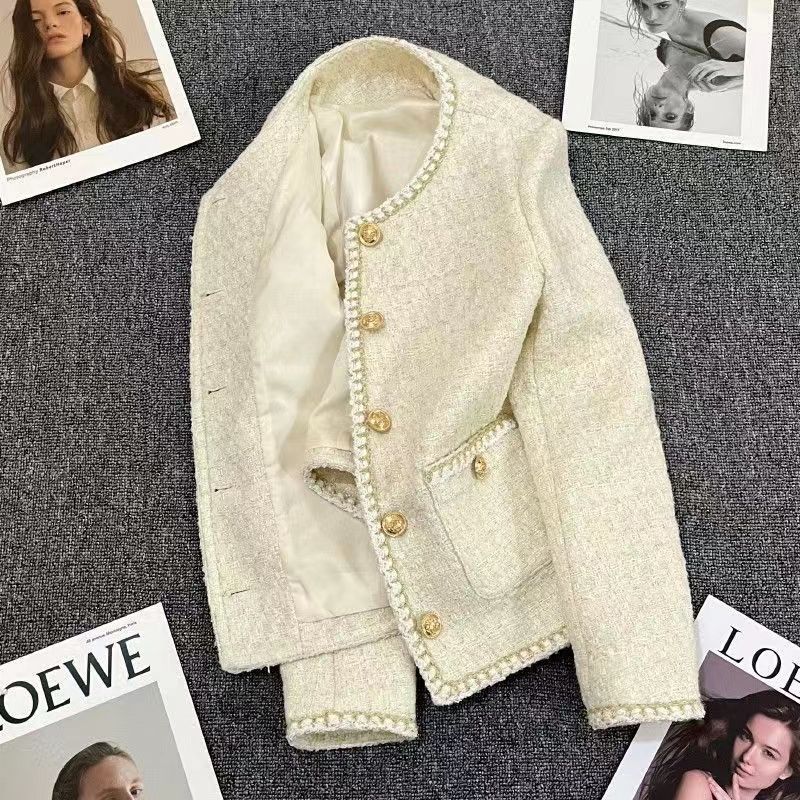Chanel-inspireret afslappet tweedjakke til kvinder i fransk societetstil