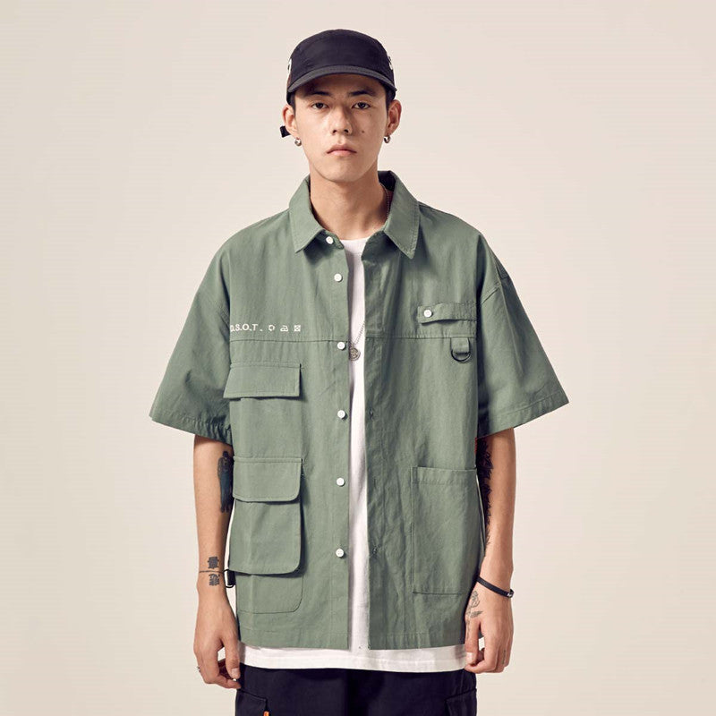 Men's tooling pocket lapel shirt short sleeve